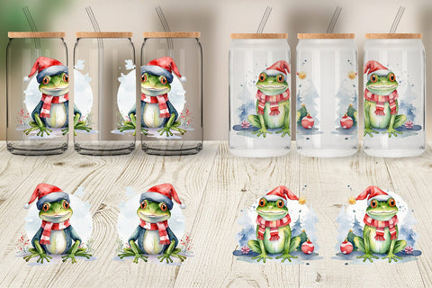 Glass Can Watercolor Christmas Frog Sublimation artnoy 