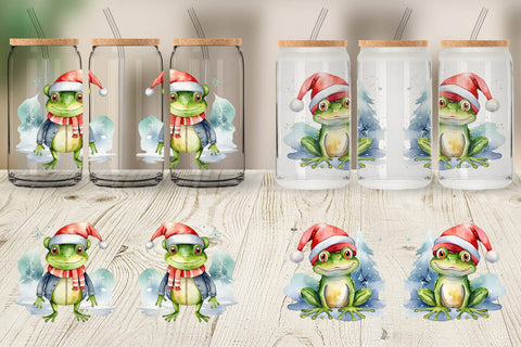 Glass Can Watercolor Christmas Frog Sublimation artnoy 