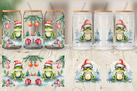Glass Can Watercolor Christmas Frog Sublimation artnoy 