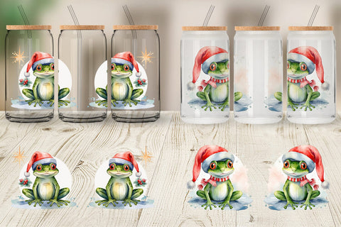 Glass Can Watercolor Christmas Frog Sublimation artnoy 