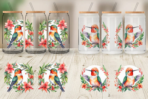 Glass Can Watercolor Christmas Hummingbird Sublimation artnoy 