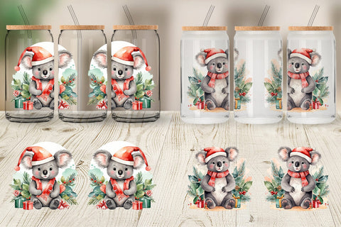 Glass Can Watercolor Christmas Koala Sublimation artnoy 