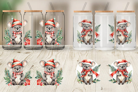 Glass Can Watercolor Christmas Koala Sublimation artnoy 
