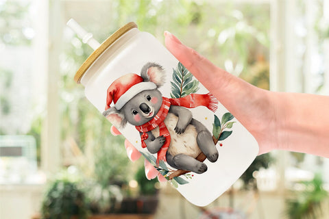 Glass Can Watercolor Christmas Koala Sublimation artnoy 