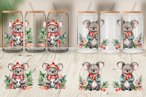 Glass Can Watercolor Christmas Koala Sublimation artnoy 