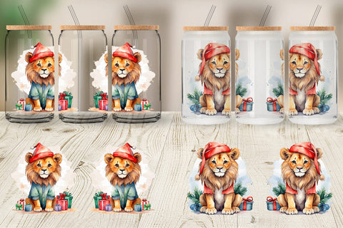 Glass Can Watercolor Christmas Lion Sublimation artnoy 