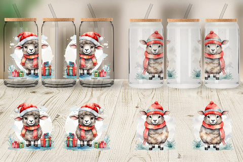 Glass Can Watercolor Christmas sheep Sublimation artnoy 