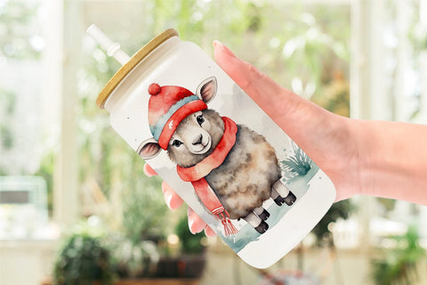 Glass Can Watercolor Christmas sheep Sublimation artnoy 