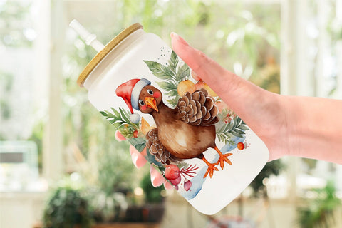 Glass Can Watercolor Christmas turkey Sublimation artnoy 