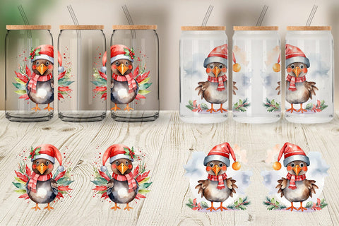 Glass Can Watercolor Christmas turkey Sublimation artnoy 