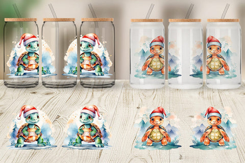 Glass Can Watercolor Christmas Turtle Sublimation artnoy 