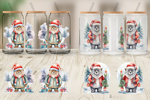 Glass Can Watercolor Christmas Yeti Sublimation artnoy 