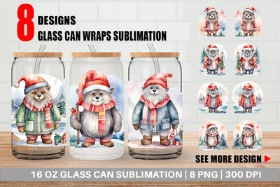 Glass Can Watercolor Christmas Yeti Sublimation artnoy 