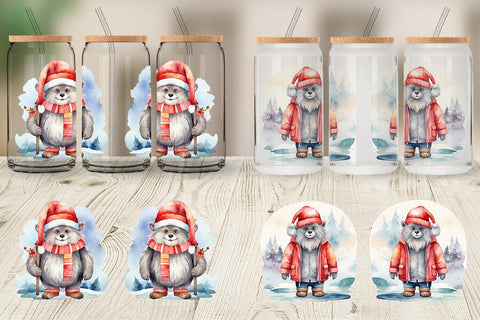 Glass Can Watercolor Christmas Yeti Sublimation artnoy 