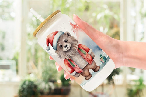 Glass Can Watercolor Christmas Yeti Sublimation artnoy 