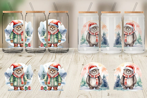 Glass Can Watercolor Christmas Yeti Sublimation artnoy 