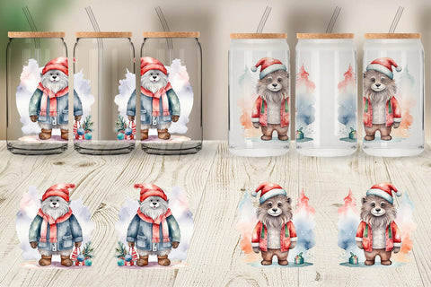 Glass Can Watercolor Christmas Yeti Sublimation artnoy 