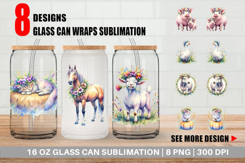 Glass Can Watercolor Classic Farmhouse Floral Sublimation artnoy 