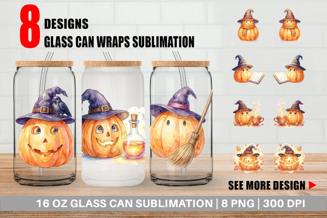 Glass Can Watercolor Cozy Autumn Spellcraft Witch Sublimation artnoy 