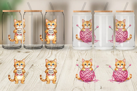 Glass Can Watercolor Cozy Cat Mom Lifestyle Art Sublimation artnoy 