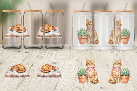 Glass Can Watercolor Cozy Cat Mom Lifestyle Art Sublimation artnoy 