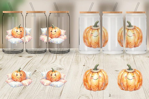 Glass Can Watercolor Cozy Fall Lifestyle Pumpkin Sublimation artnoy 