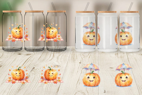 Glass Can Watercolor Cozy Fall Lifestyle Pumpkin Sublimation artnoy 
