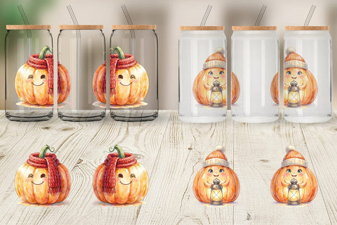 Glass Can Watercolor Cozy Fall Lifestyle Pumpkin Sublimation artnoy 
