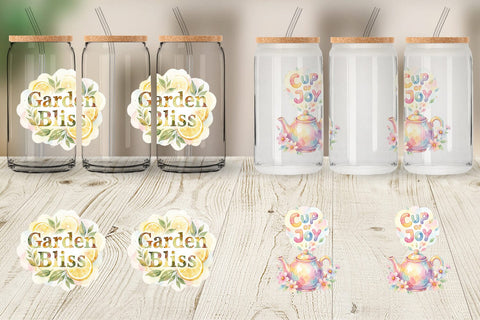 Glass Can Watercolor Cozy Garden Tea Quotes Sublimation artnoy 