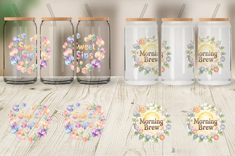 Glass Can Watercolor Cozy Garden Tea Quotes Sublimation artnoy 