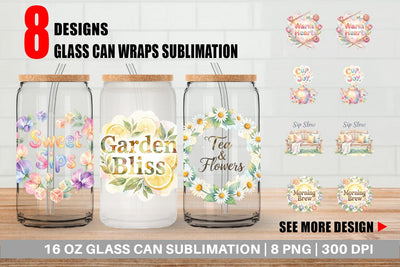 Glass Can Watercolor Cozy Garden Tea Quotes Sublimation artnoy 