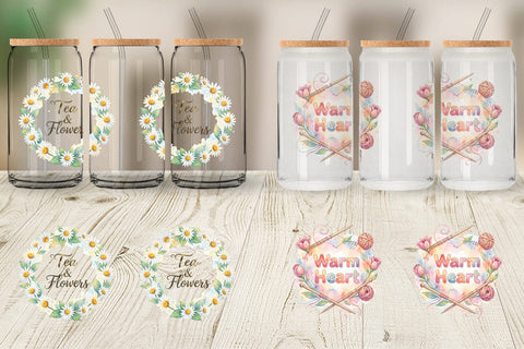 Glass Can Watercolor Cozy Garden Tea Quotes Sublimation artnoy 