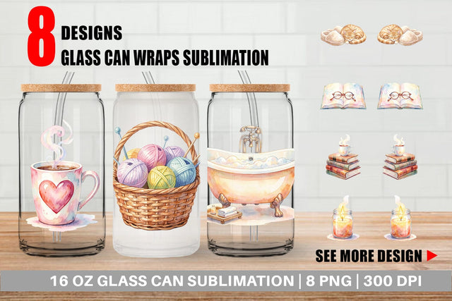 Glass Can Watercolor Cozy Mom Relaxation Art Sublimation artnoy 
