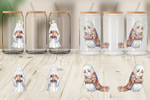Glass Can Watercolor Cozy Nightcap Sleepy Ghost Sublimation artnoy 