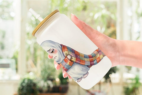 Glass Can Watercolor Cozy Nightcap Sleepy Ghost Sublimation artnoy 
