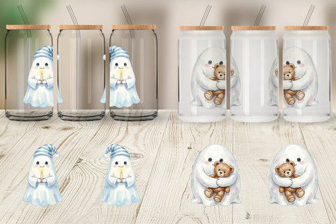 Glass Can Watercolor Cozy Nightcap Sleepy Ghost Sublimation artnoy 