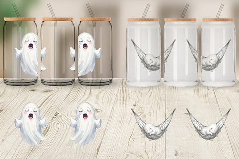 Glass Can Watercolor Cozy Nightcap Sleepy Ghost Sublimation artnoy 