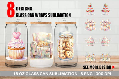 Glass Can Watercolor Cozy Tea Time Mom Brunch Sublimation artnoy 