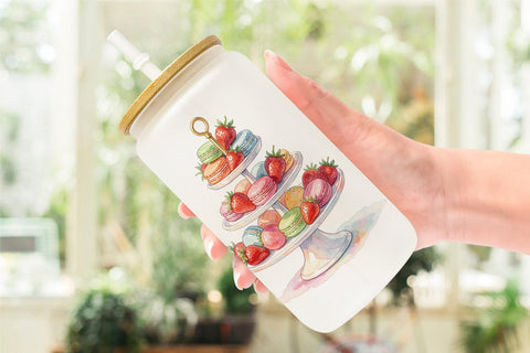 Glass Can Watercolor Cozy Tea Time Mom Brunch Sublimation artnoy 