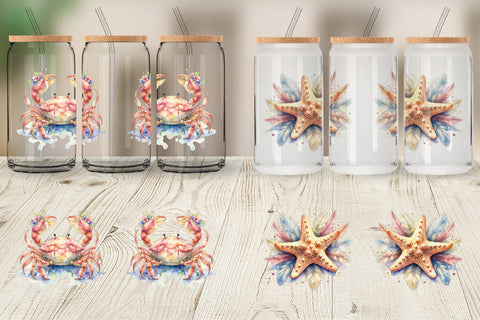 Glass Can Watercolor Cute Baby Ocean Animals Sublimation artnoy 