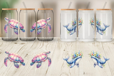 Glass Can Watercolor Cute Baby Ocean Animals Sublimation artnoy 