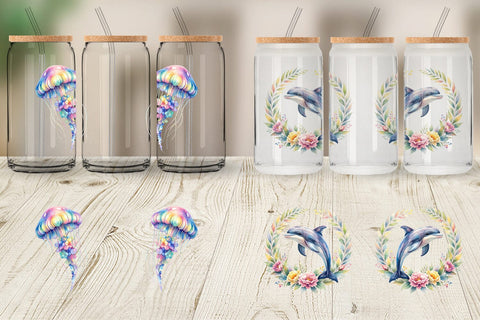 Glass Can Watercolor Cute Baby Ocean Animals Sublimation artnoy 