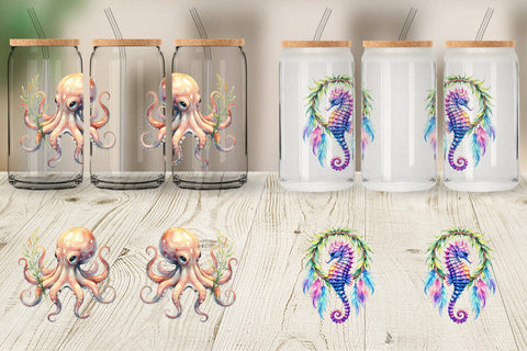 Glass Can Watercolor Cute Baby Ocean Animals Sublimation artnoy 