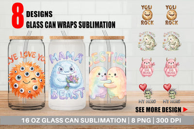 Glass Can Watercolor Cute Ugly Momster Quotes Sublimation artnoy 
