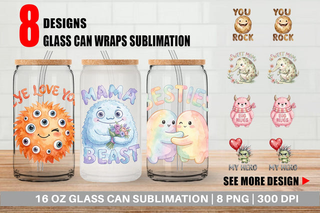Glass Can Watercolor Cute Ugly Momster Quotes Sublimation artnoy 