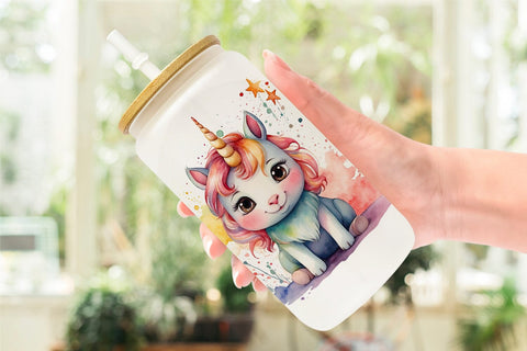 Glass Can Watercolor Cute Unicorn Sublimation artnoy 