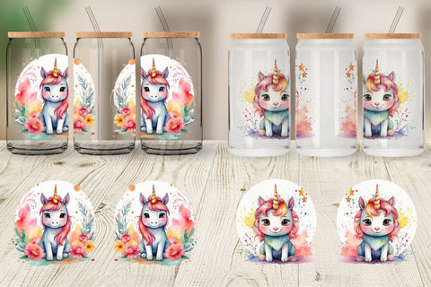 Glass Can Watercolor Cute Unicorn Sublimation artnoy 