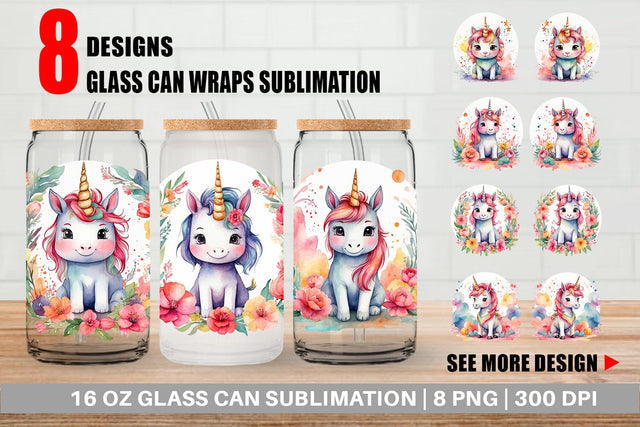 Glass Can Watercolor Cute Unicorn Sublimation artnoy 