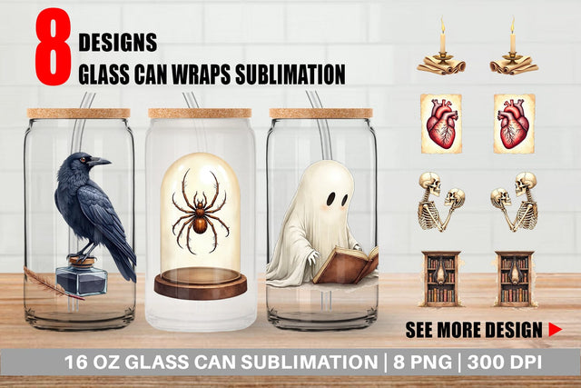 Glass Can Watercolor Dark Academia Creatures Sublimation artnoy 