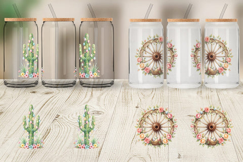 Glass Can Watercolor Desert Spring Easter Cacti Sublimation artnoy 
